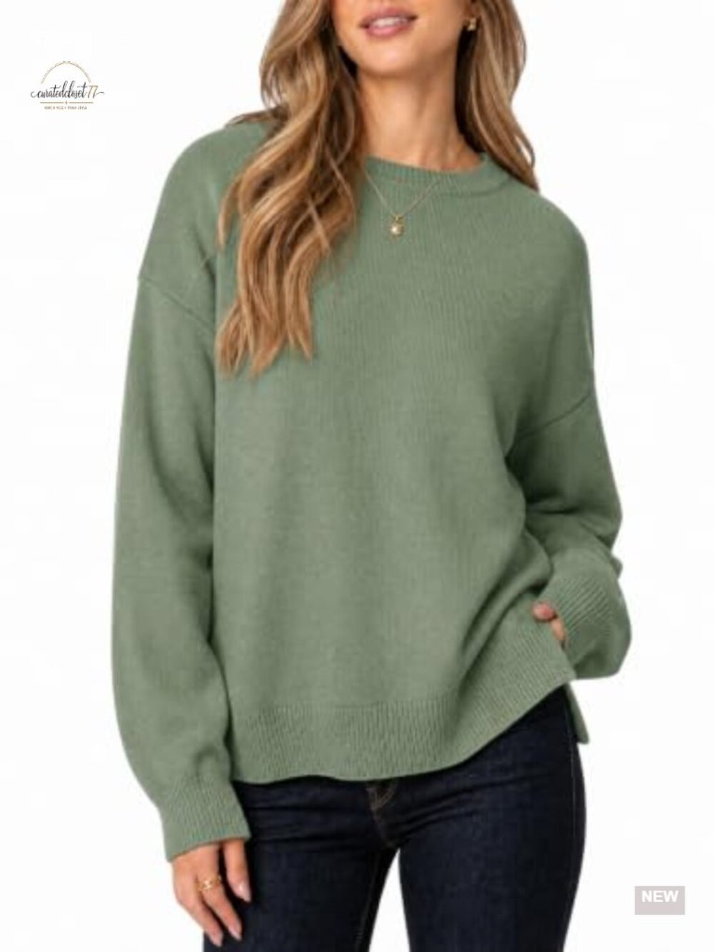 Oversized Crewneck Sweater Lantern Sleeve Pullover Knit Top